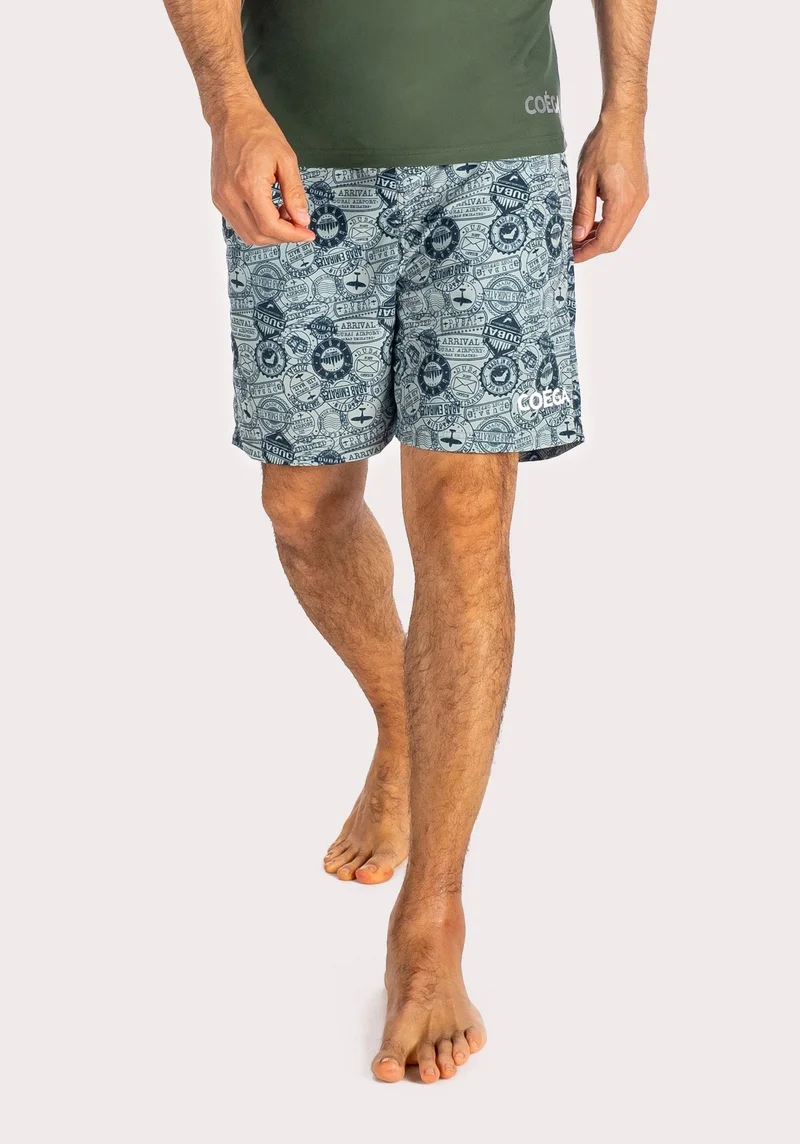 COEGA Boardshorts Elast Wst 18 Inch Mens SzS - Blue Geometric Checkers
